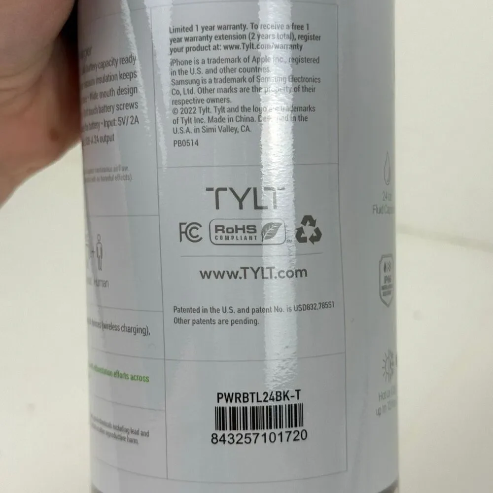 TYLT Bottle 2.0 Hydration Bottle With Built In Power Bank & Wireless Charger NEW